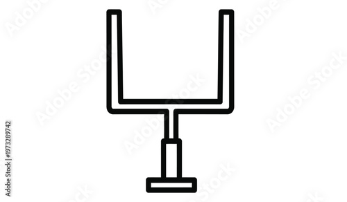 A simple black and white line drawing depicts an american football goalpost isolated on a clean white background showcasing a minimalist design high quality