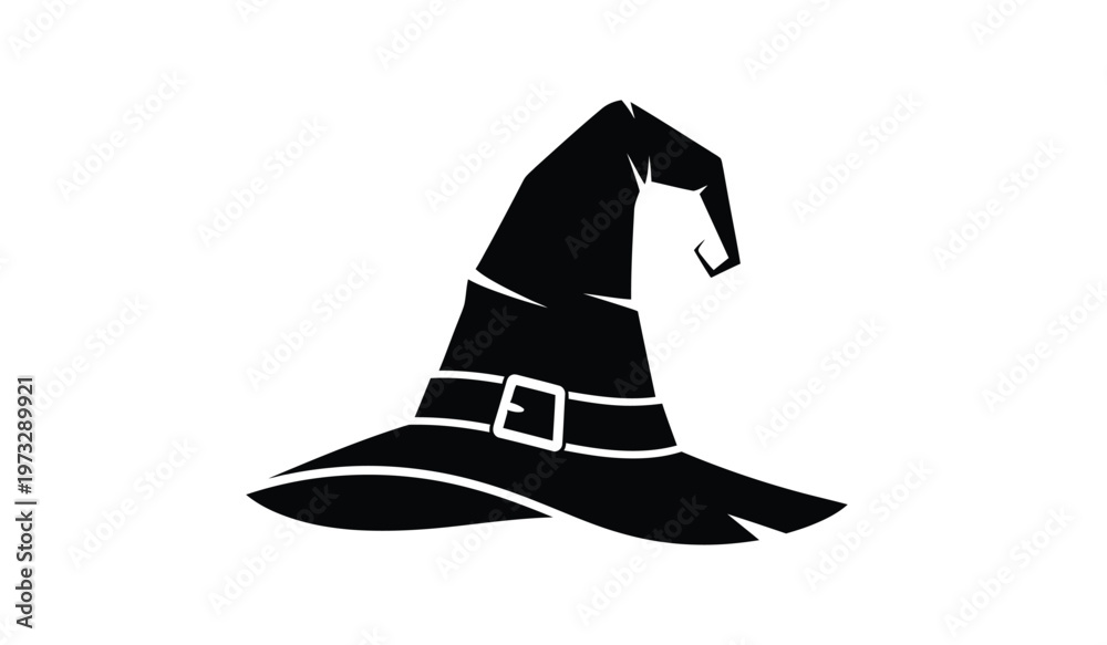 Fototapeta premium A striking black silhouette depicts a classic witch s hat with a pointed crown and wide gently curved brim suggesting magic high quality professional