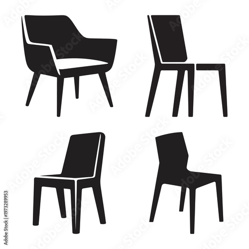 Modern chair icons set black silhouettes for furniture interior design.