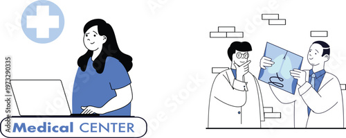 Telemedicine and medical professionals collaborating through technology in a medical center