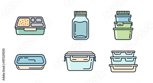 Colorful plastic food storage containers.