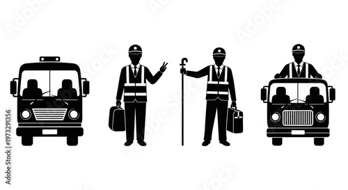 Black silhouette of airport workers.