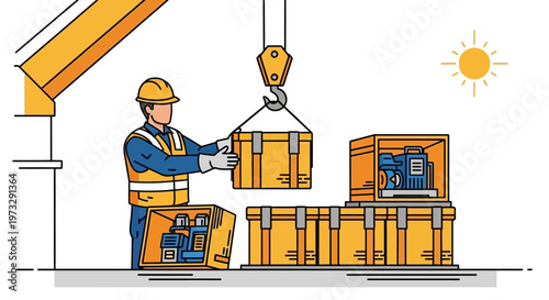 Man in hardhat lifting crate.