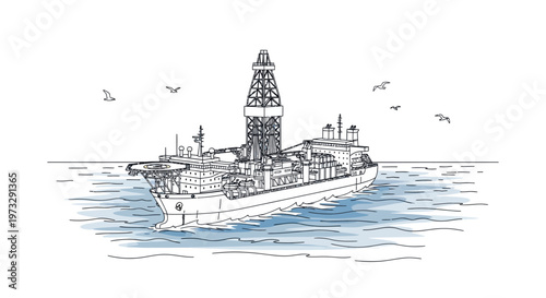 Large offshore oil drilling platform ship.