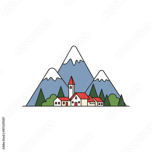 Mountain Village Serenity: A quaint village nestles beneath the majestic peaks of towering mountains, a haven of peace and tranquility. Explore the simplicity of a calm retreat.