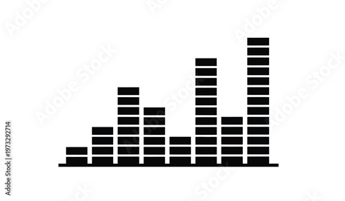 A stark black silhouette depicts a series of ascending and descending rectangular blocks resembling an audio equalizer display high quality professional detailed modern elegant