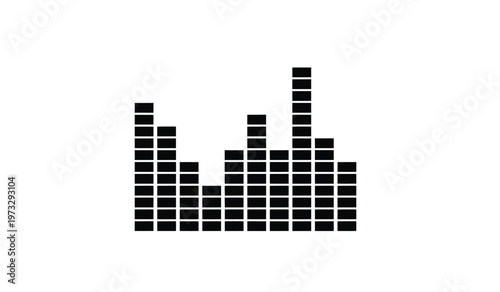 This graphic presents a black stylized waveform or equalizer display resembling sound waves or audio levels against a clean white background high quality professional