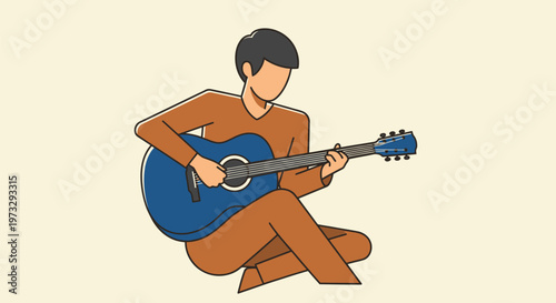 Man playing acoustic guitar with passion and skill.