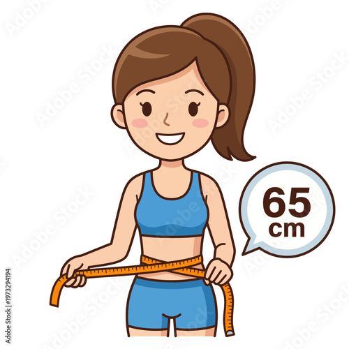 This image portrays a woman measuring her waist, signifying her commitment to health and fitness, highlighting personal progress and body positivity in a visual manner.