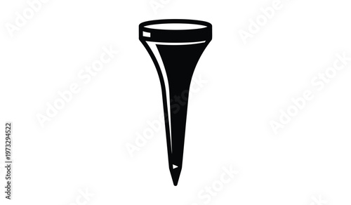 A stark black and white silhouette depicts a golf tee a small peg used to elevate a golf ball for the initial tee shot in