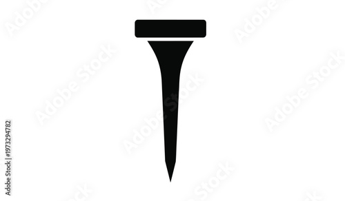 A minimalist black silhouette depicts a golf tee a small peg used to elevate the golf ball for the initial tee shot on a course