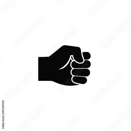 Bold graphic of a clenched human fist, symbolizing strength, unity, determination, and resilience. This icon conveys protest, solidarity, and collective action in design