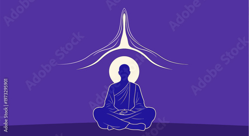 Serene Silhouette of a Meditating Figure with a Golden Halo.