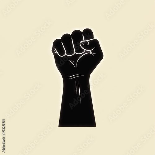 Black raised fist symbol representing protest, power, solidarity, and social justice movements in a simple, impactful graphic illustration