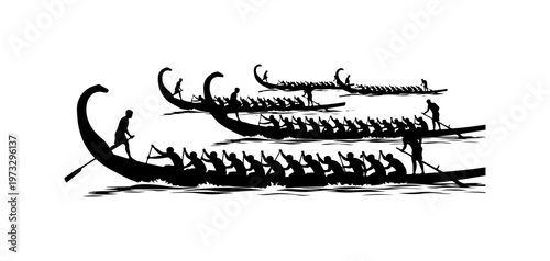 Traditional Longboat Races with Crews Paddling