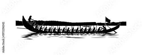 Viking Longship Rowing Silhouette Vector Illustration