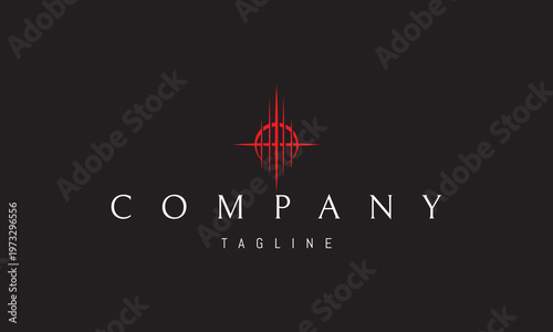 A vector red logo featuring an abstract image a cross illuminated by light against the moon, forming a mystical and sacred symbol of faith, spirituality, and divine radiance.