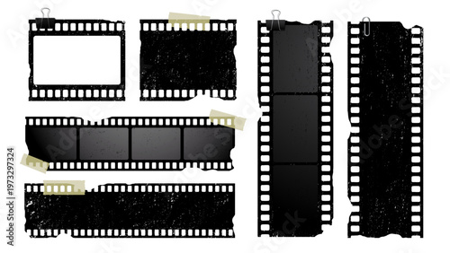 Film Strip Grunge Texture Bundle Vintage Photo Frame Set Analog Camera Film Overlay Collection Retro Scrapbook Design Isolated Editable High Resolution