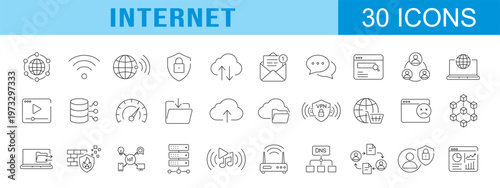 collection of internet icons, editable stroke.	