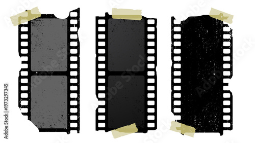 Grunge Punk Film Strip Template Distressed Photo Frame Set Vintage Analog Film Overlay Rough Texture Scrapbook Design Isolated Editable High Resolution