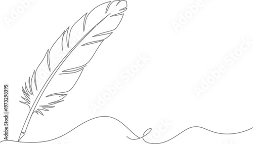 Continuous line drawing of a feather quill pen
