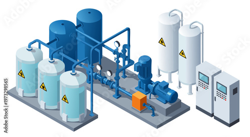 Industrial Water Treatment Plant Vector Illustration - Modern Technology and Environmental Solutions
