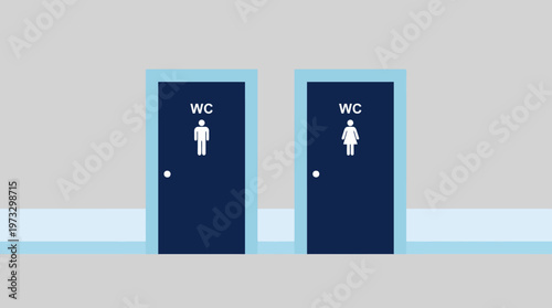 Two restroom doors labeled WC, one for men and one for women, providing clear gender identification for public restrooms in contemporary urban environments.