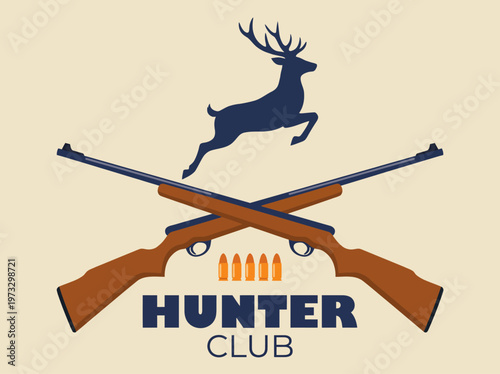 A striking logo featuring a leaping deer and rifles, symbolizing hunting, outdoor adventure, and camaraderie within the hunter community and club activities.