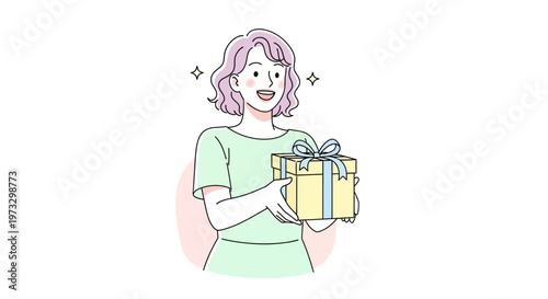 Happy woman holding a gift box, surprise, celebration, giving present, joy, birthday, holiday