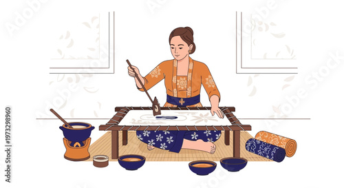 Indonesian Woman Batik Making: Traditional Artistry and Craftsmanship