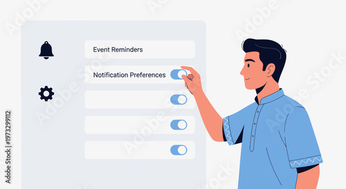 Man adjusting notification preferences on a digital interface, user experience concept