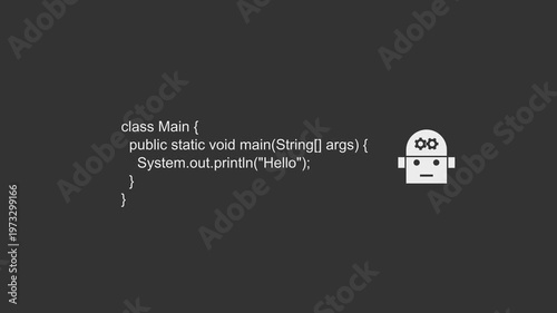 AI (Artificial Intelligence) Writing Java Code - Vibe Coding - AI Building Mobile Apps - Technology Concept - minimal motion graphics clip, foreground color 7.5% gray