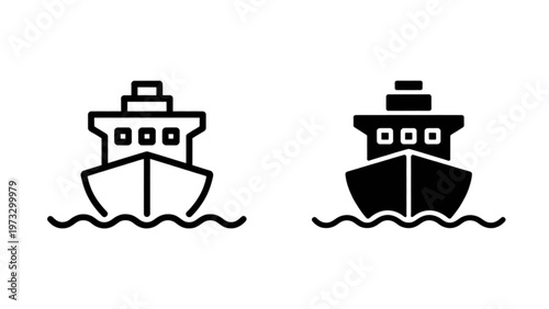 Two stylized ships sailing on wavy water lines Vector