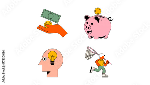 Person contemplating money, savings, and gambling decisions with icons Vector