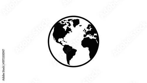 Black and white illustration of a globe with continents outlined Vector