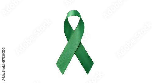 A green awareness ribbon for mental health isolated on white