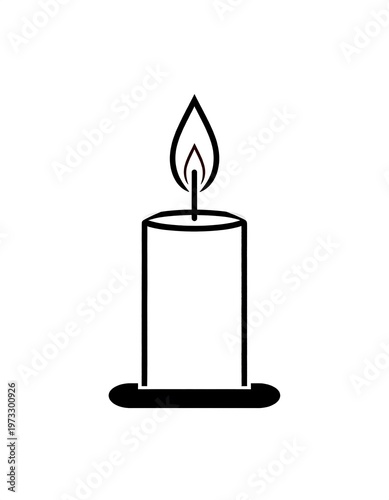 Simple illustration of a lit candle. The flame is depicted with red and black outlines, showing the candle's top and a black circular base