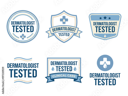 Dermatologist Tested Product Labels: Clinical Badge Set with Skin Care Icons and Symbols