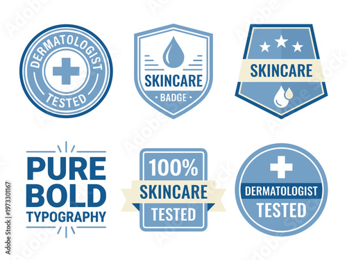 Skin Care Dermatologist Tested Seal Collection: Professional Cosmetic Labels for Beauty Products