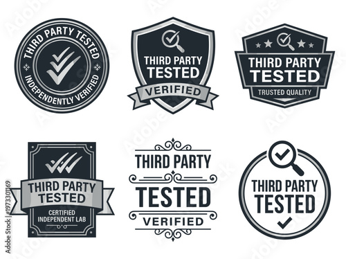 Independent verification labels: authoritative Third Party Tested product badges, silver charcoal seals.
