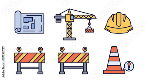 Construction site safety equipment icons.