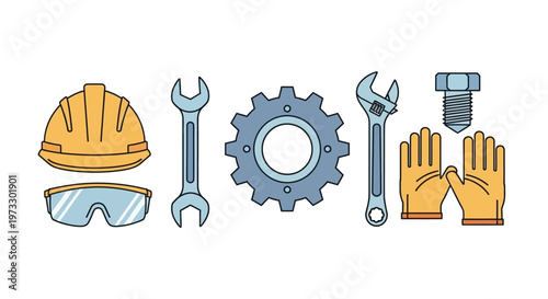 Industrial tools and equipment icons set.