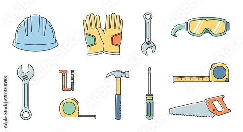 Construction tools and equipment icons.