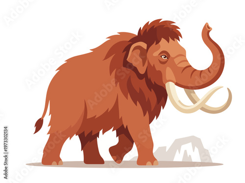 A whimsical depiction of a mammoth strolling in a vibrant, natural landscape, evoking a sense of ancient times and bringing prehistoric creatures to life artistically.