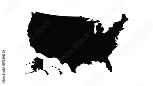 Black and white silhouette map of the united states with alaska and hawaii included Vector