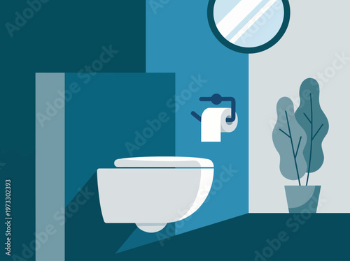 A minimalist bathroom scene showcasing a clean toilet and contemporary decor, illustrating modern living, functionality, and the significance of personal space in interior design.