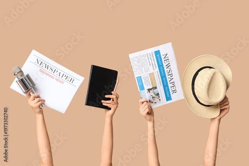 Female hands with newspaper...