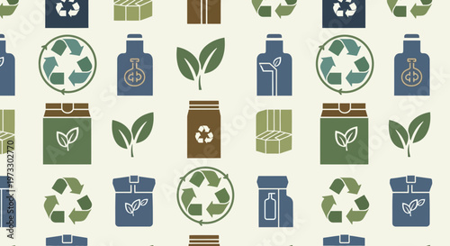 Recycling symbols and eco-friendly packaging pattern, sustainability concept