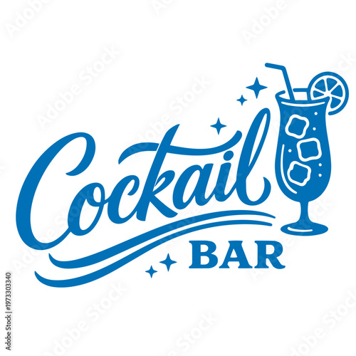 Cocktail bar logo with sparkling drink in tall glass citrus decoration illustration
