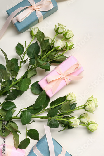 Gift boxes with white roses...